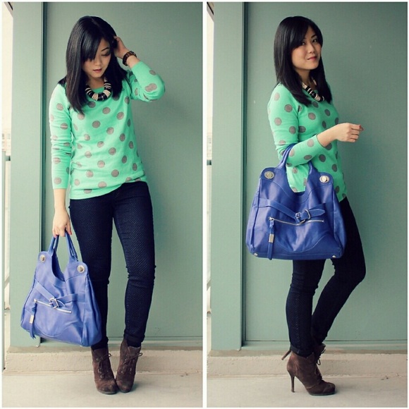 Old Navy Green and Gray Polka Dot Sweater XS - Picture 2 of 6